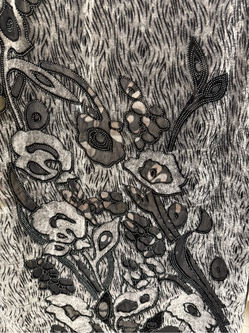 Black/Grey Velvet Loral Pattern Scarf